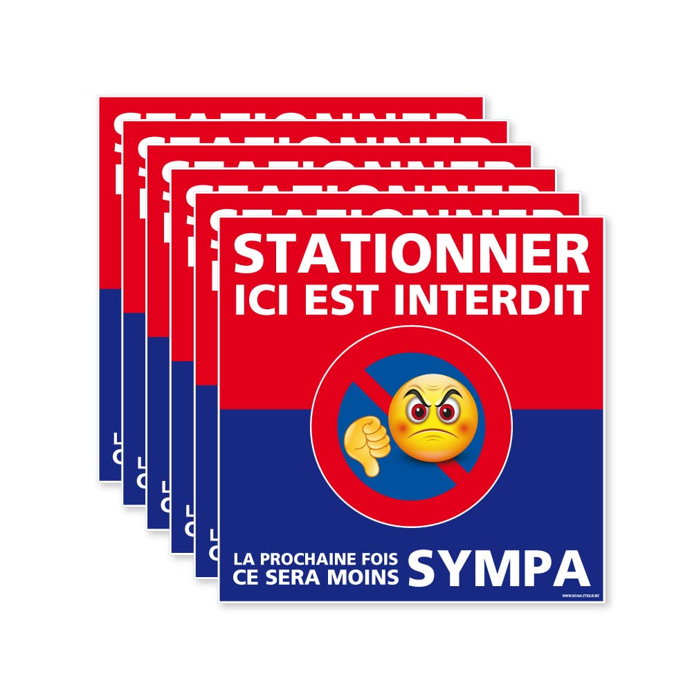 6 Panneaux Autocollants pour Voiture Mal garée - Papier Autocollant dissuasif carré STATIONNER Ici C'est Interdit. Lot de 6 Stickers Interdiction de stationner -