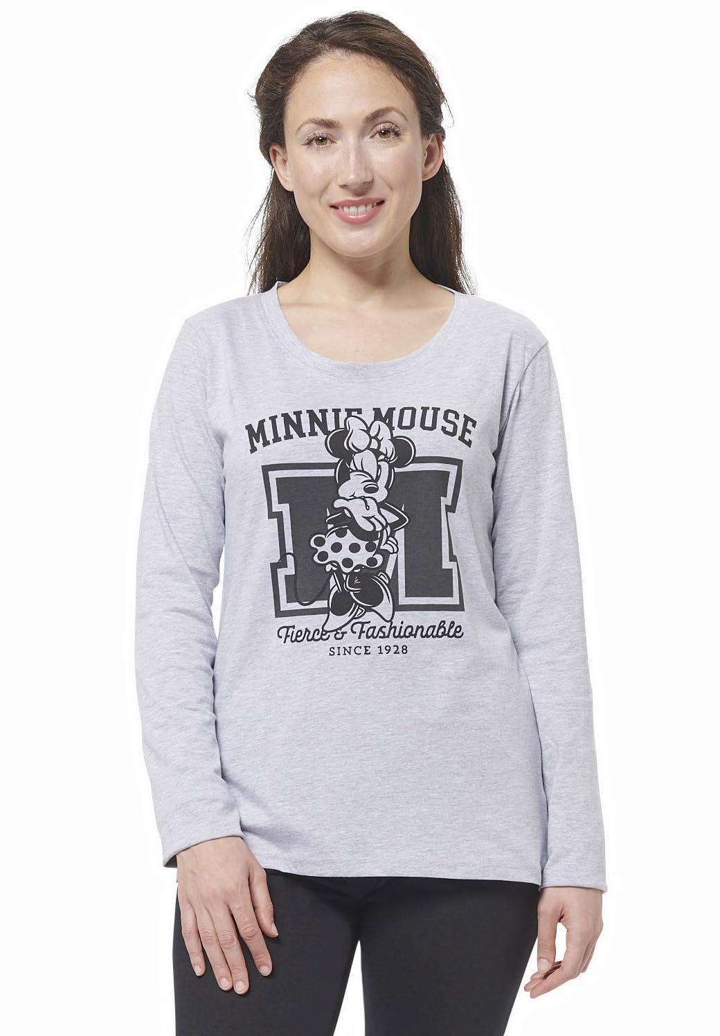 United Labels Women's Grey/Black Disney Minnie Mouse Pyjamas For - Pyjama Set Long Sleeve Top With Trousers L