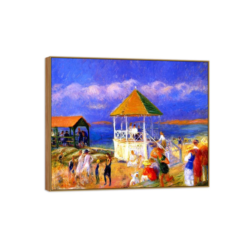SDYSKKUG William Glackens Canvas Wall Art Prints for Living Room. Beach 6. 85x70cm Wood Frame