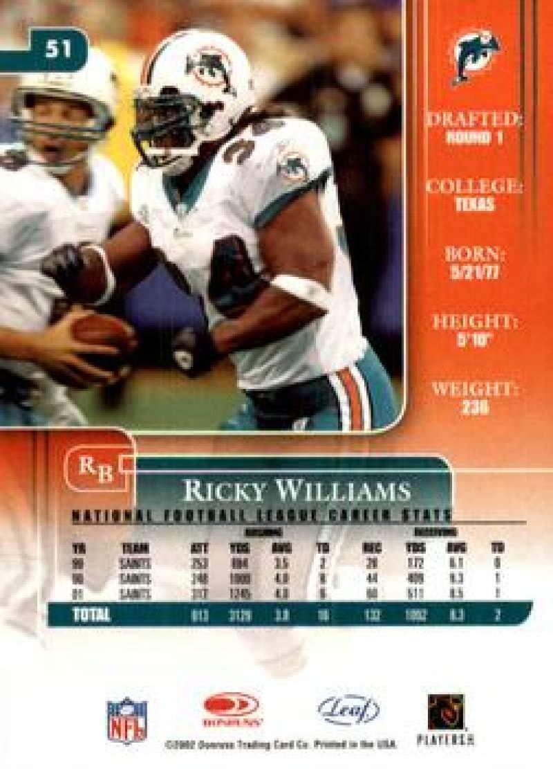 Ricky Williams Rookie Card Ricky Williams Dolphins Card