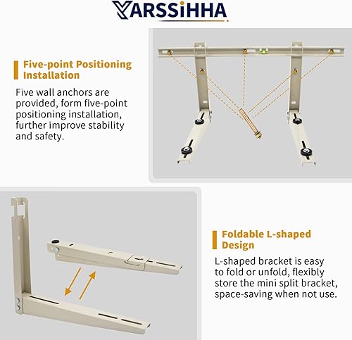 Miniatura 5 de Yarssihha Mini soporte de montaje en pared dividido para bombas de calor universales de aire acondicionado sin conductos de 7000-24000 BTU, soporte