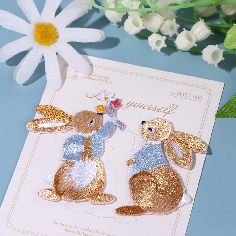 Pokinge 3 parches bordados con forma de conejo, pequeños parches de pegamento para ropa de niños, bolsa, sombrero, 3 unidades