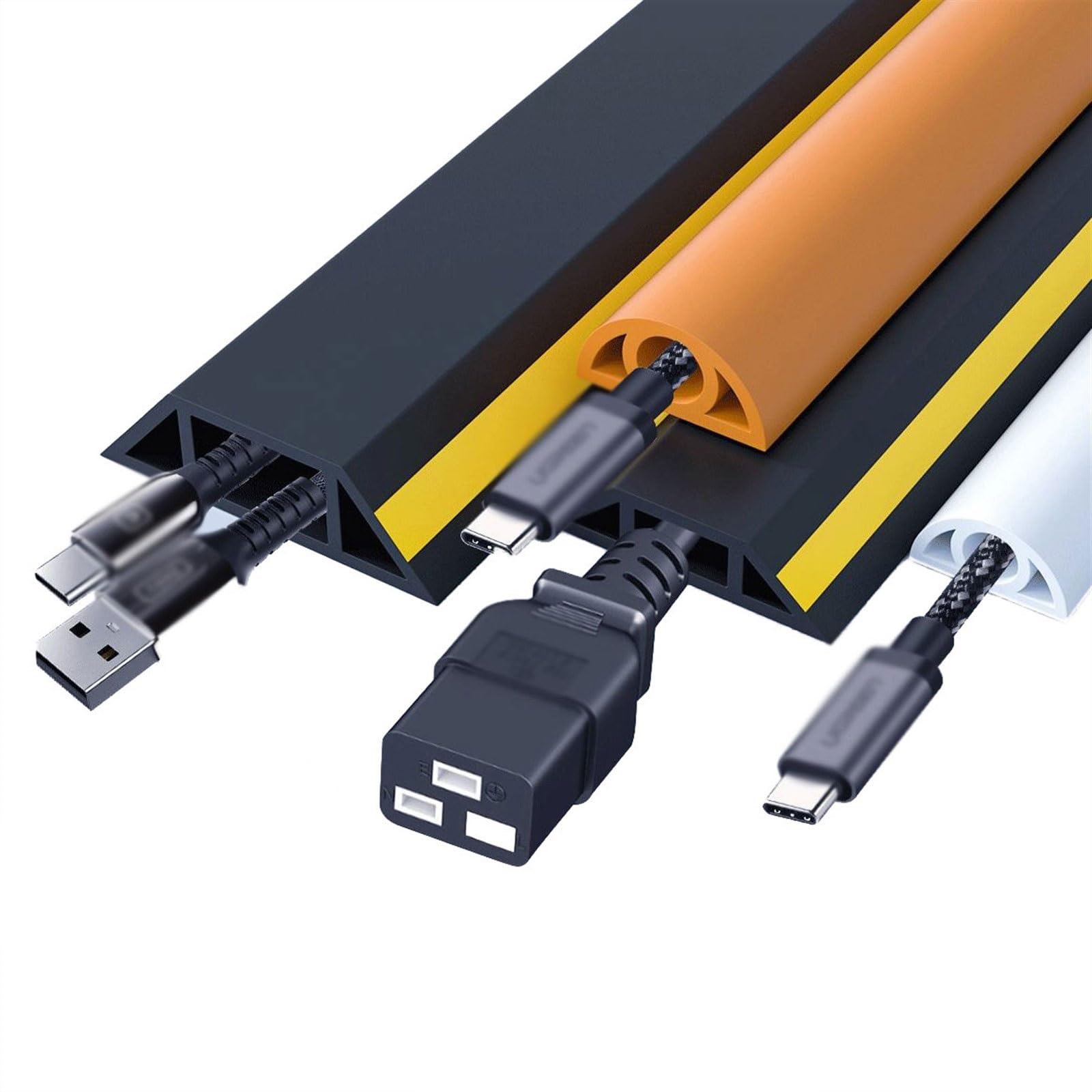 13ft Adhesive Floor Cable Cover Flexible Cord Management, Cord Cover Floor, Overfloor Cord Protector, Cable Grip, Cord Concealer, Cable Hider Raceway, Extension Cord Cover Prevent Cable Trips (Color