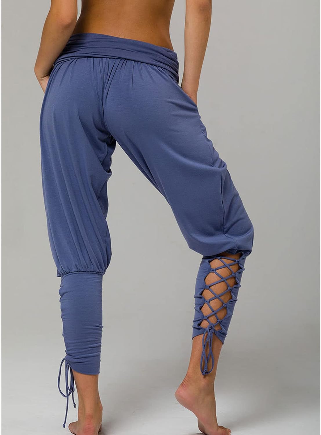 DGHM-JLMY Women's Solid Casual Paper Bag Pants Tie Belted Pencil Pants Tie Front Slim Fit Trousers with Tie Pockets