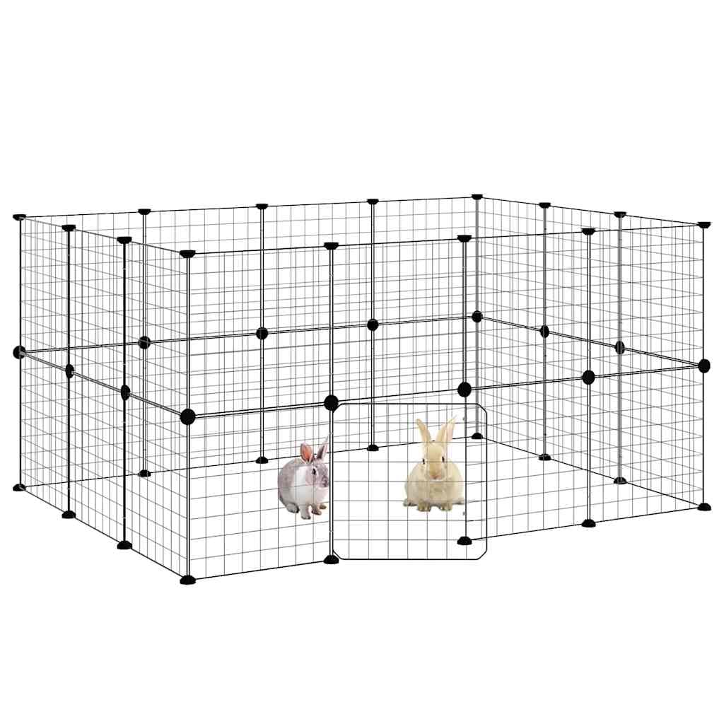 28 piezas de recinto para animales pequeños con puerta, color negro | Recinto flexible para animales pequeños hecho de acero resistente para conejos y cachorros en el salón o pasillo.