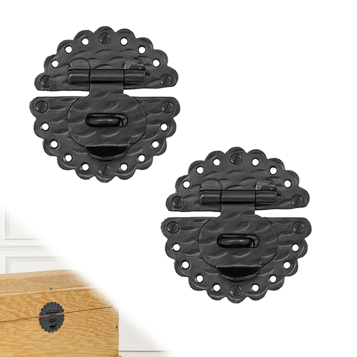 2 Pack 3.5 Inch Furniture Hasp for Gates - Black - Heavy Duty Decorative Metal Hasps - Handmade Rustic Iron Furniture Hasps for Door, Drawer, Chests, Cupboard and Trunks - The Hacienda Series