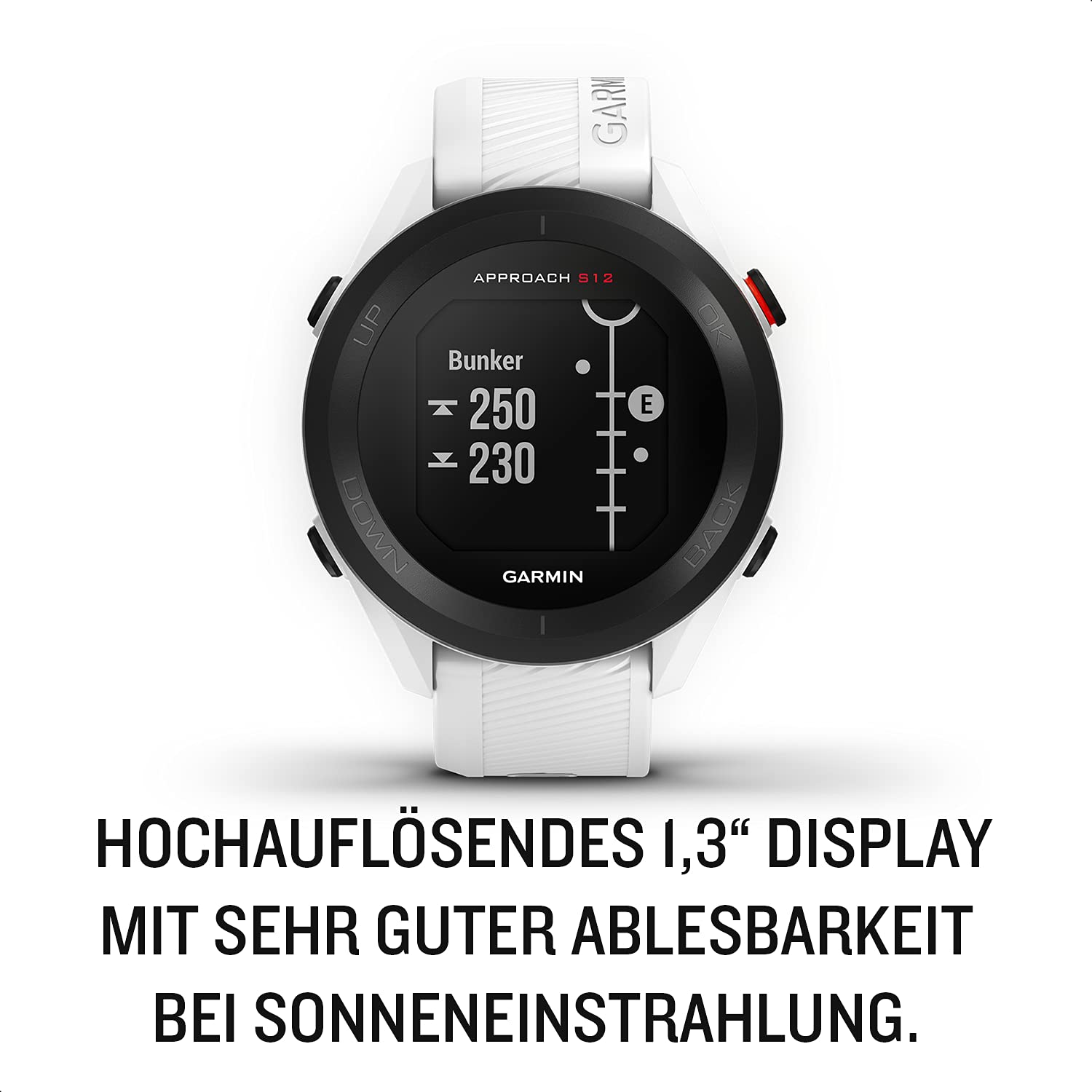 Garmin Approach S12 - GPS-Golfuhr mit Schlagweitenmessung & Distanzangaben zum Grün/Hindernissen auf 42.000 Golfplätzen. 1,3“ Display mit einfacher Bedienung (Generalüberholt)
