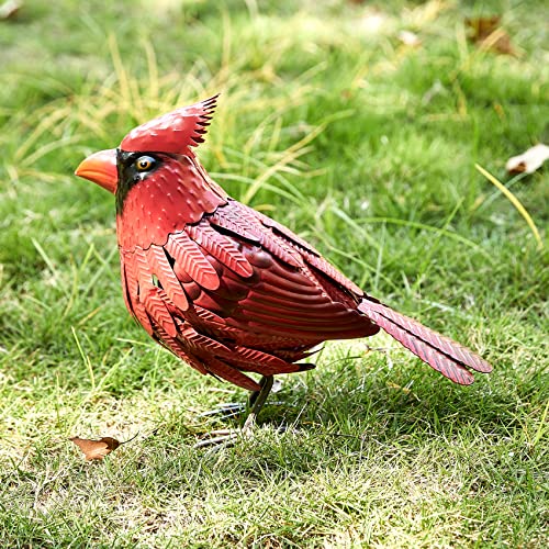 Cardinal Statue Metal Bird Yard Art, Garden Yard Sculpture Art Red