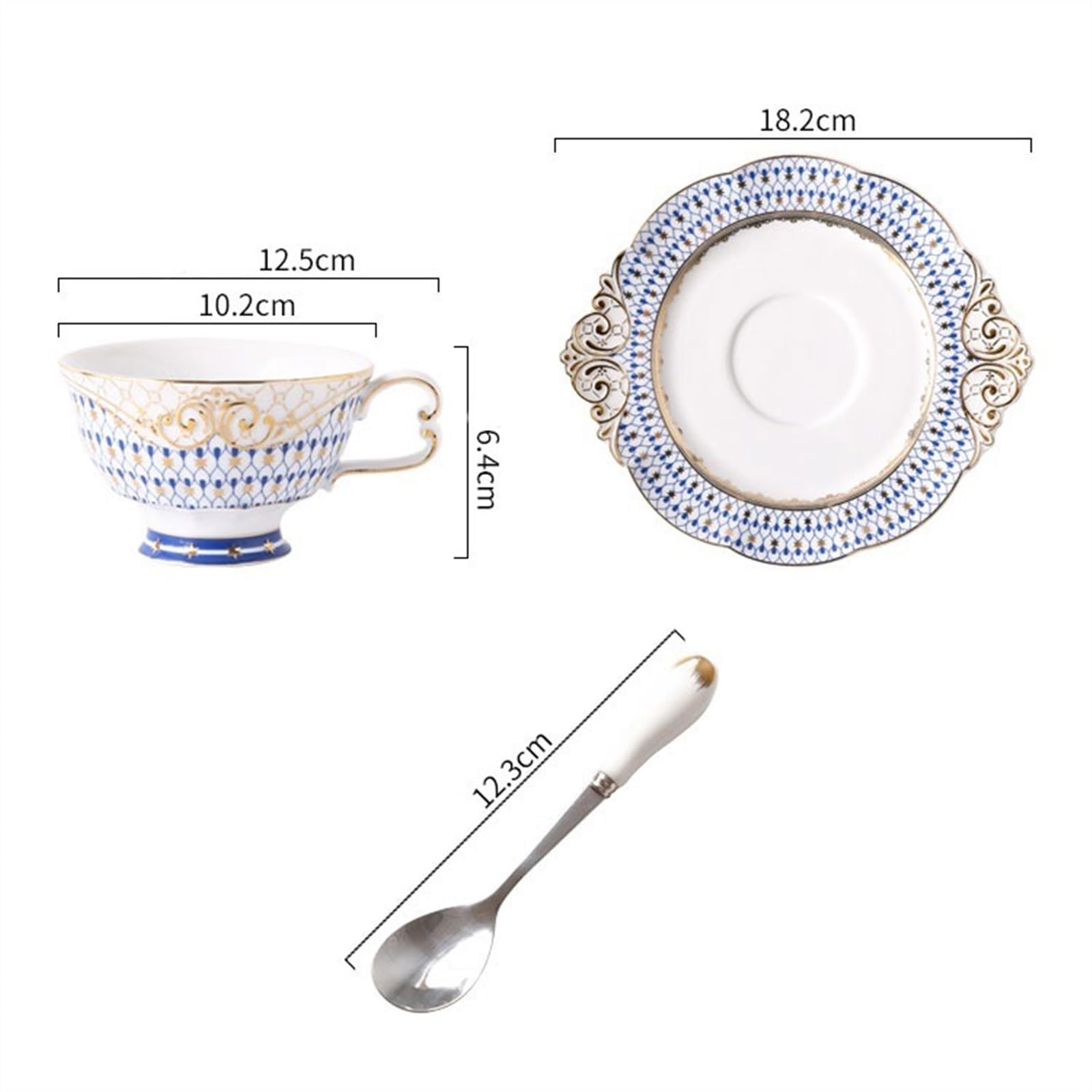 Tasse Tasses Tasse à café en céramique de luxe légère 200ml, tasse thé fleurs Style anglais, ensemble soucoupes avec cuillère(Red)