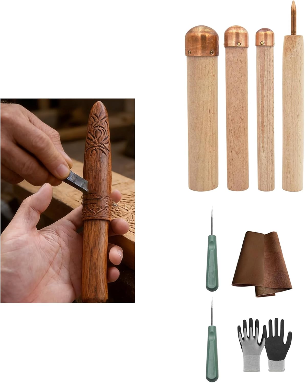 キャンプサバイバルフリントストライキングセット用の木製ハンドルとガイド付きプレミアムフリントスターター9個パック