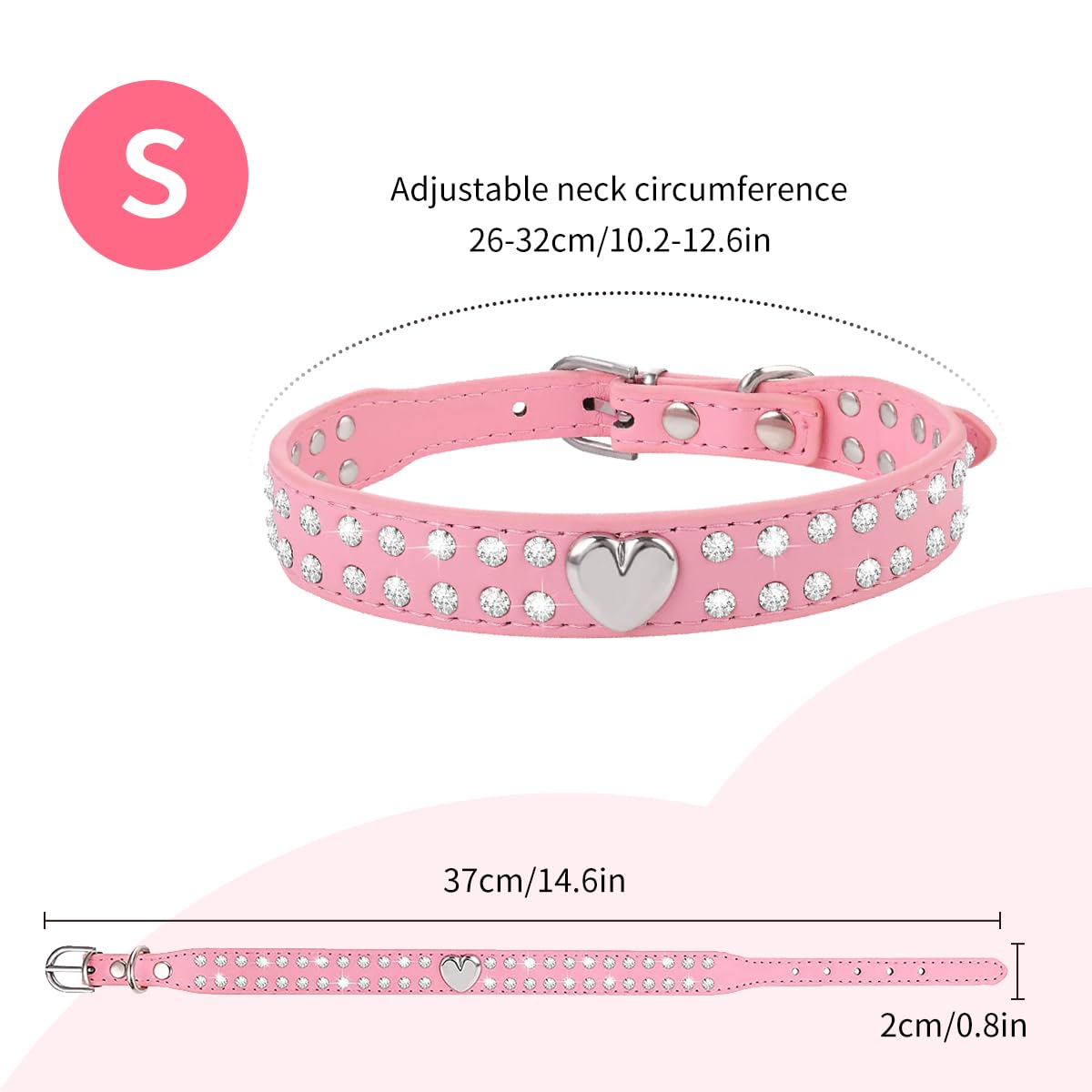 Luckious Brand Crystal Pet Collar - Bling PU Leather Rhinestone Adjustable Collar for Small and Medium Dogs and Cats (Size: S/M) - Image 2