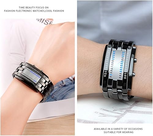 Miniatura 7 de PASOY Binary Blue LED Reloj digital para hombre clásico creativo moda cuadrado plateado plata mujeres niños fecha relojes de pulsera (plata)