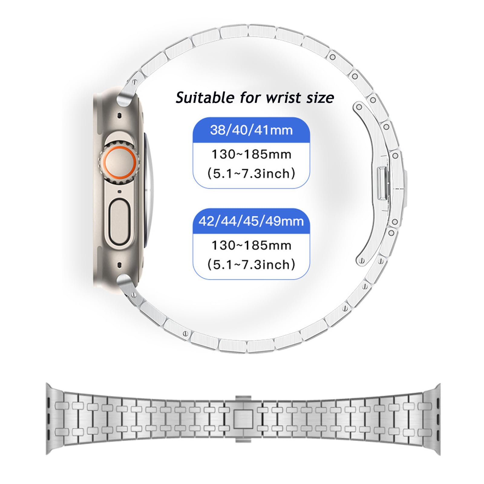 Pasek kompatybilny z Apple Watch 49 mm, 45 mm, 44 mm, 42 mm, 41 mm, 40 mm, 38 mm, ulepszony, metalowy składany pasek ze stali nierdzewnej do iWatch Ultra 1, 2, serii 9, 8, 7, 6, SE, 5, 4, 3,