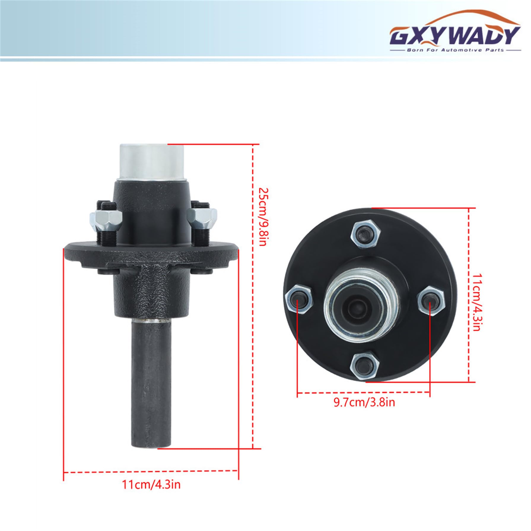 GXYWADY Pre-Assembled 4 on 4 Trailer Hub Kit and 1 Round BT8 Spindle with Trailer Bearing Kit 8 Set