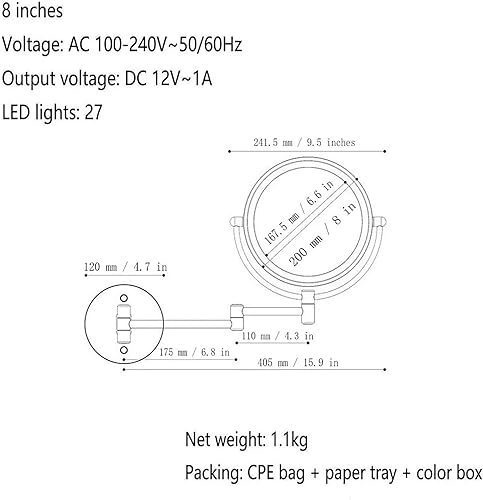 Miniatura 7 de Wall-Mounted Makeup Mirror LED Lighted Makeup Mirror Wall Mount 8 Inches 5X Magnified Double-Sided Vanity Mirror with Lights