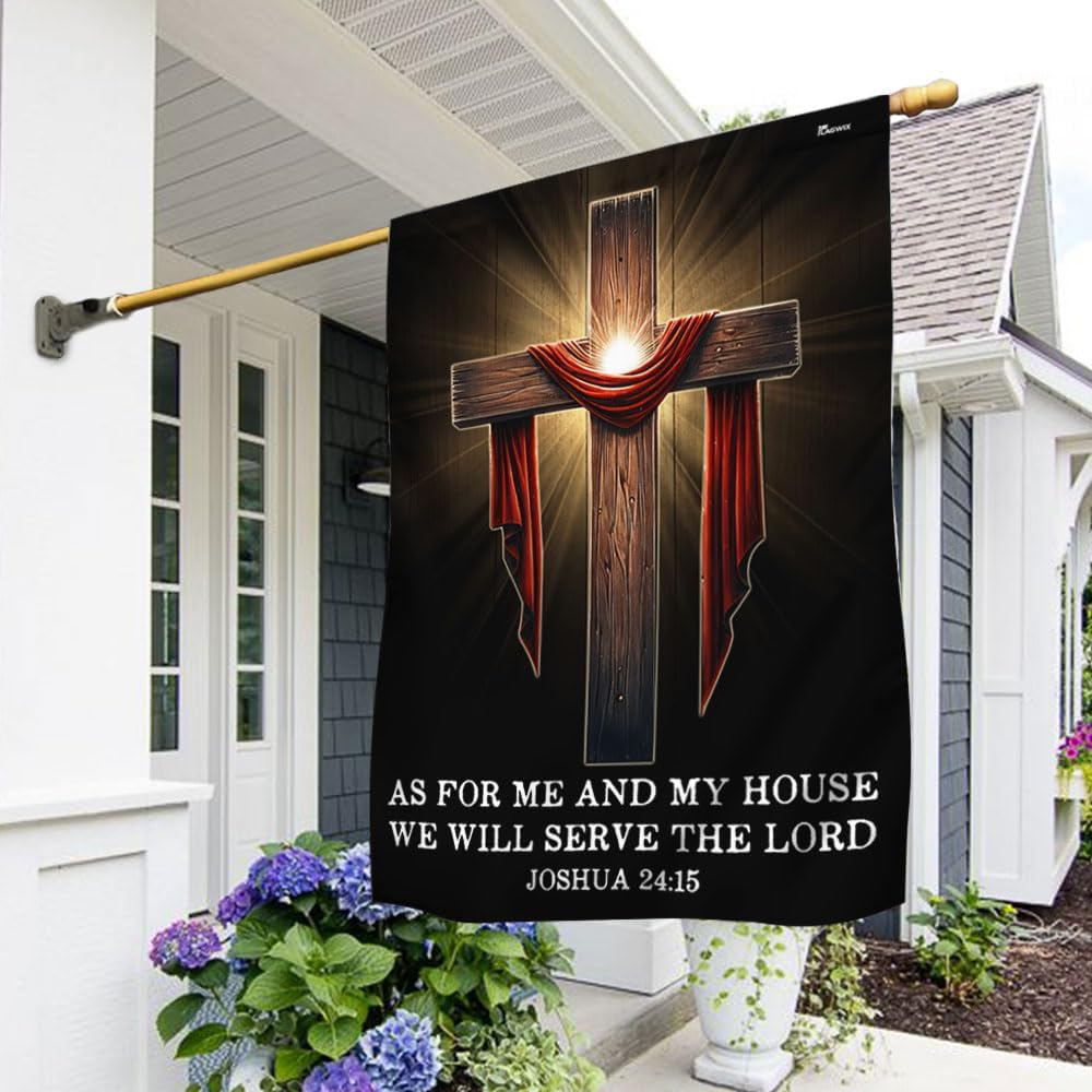 American Flag-Jesus Christian Cross As For Me And My House Flag TQN2686F, House Flag (29.5" x 39.5")-USA Flags Premium Polyester-Decorative Indoor Outdoor Flag