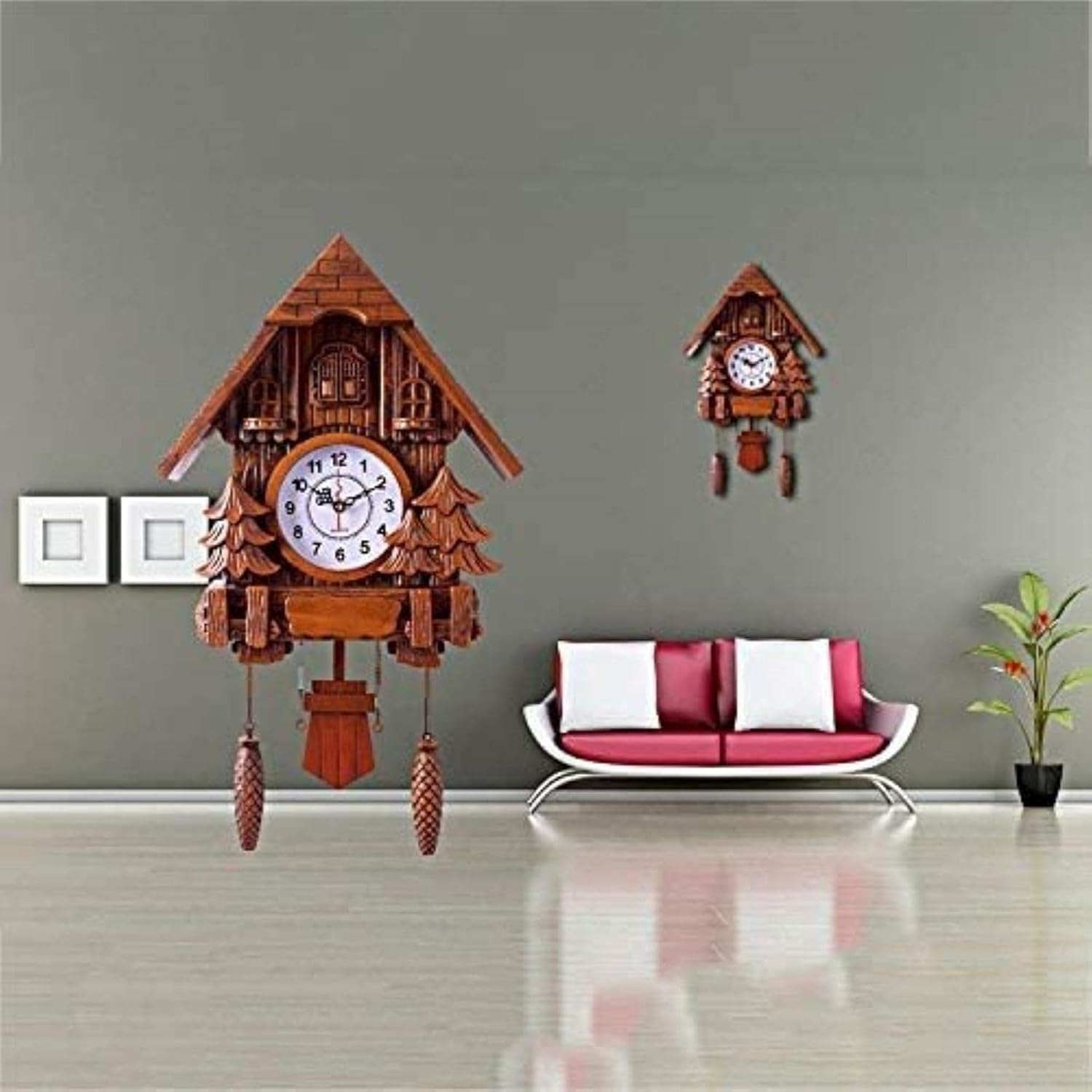 Wall Clock, Imitation Wood Cuckoo Decorative Clock, Window Time, Living Room Creative Wall Clock, Silent Wall Clock-D.