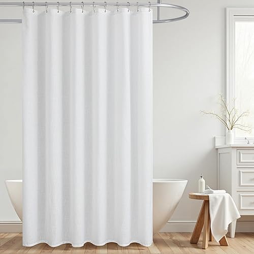 KOUFALL Cortinas de ducha blancas de 80 pulgadas de largo para baño, tela de lino natural, impermeable, juego de cortinas de ducha con ganchos, 72