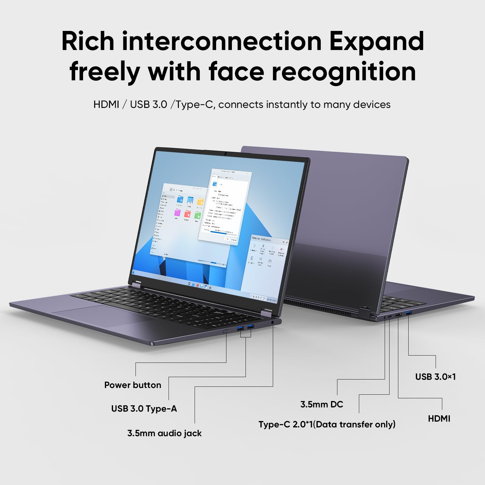 PC Portable 2-en-1 15,6" Tactile Yuga - Win 11 Pro 16 Go RAM 512 Go SSD m3-8100Y (3,40 GHz) Office 365 Ultra-Fin avec Clavier Rétroéclairé, Wi-FI 5, Bluetooth 5.1, Port RJ45 - 4