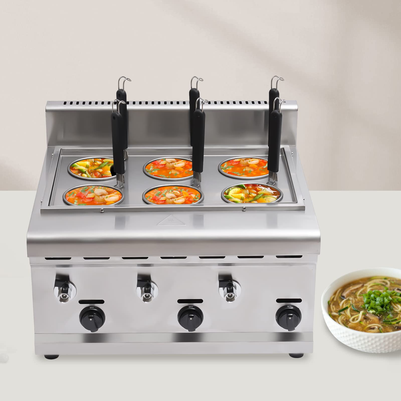 High Capacity Commercial Pasta Cooker, 6 Holes Noodle Cooking Machine, Gas Pasta Cooking Tool for Cooking Noodles, Dumplings, Malatang