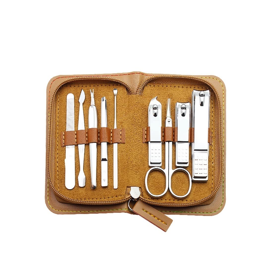 Nagelknipser-Set Eingebaute Nagelfeile Hohe Qualität Nagelschnipper Tragbare Edelstahl Nagelschnipper Set 9-teiliges Set Nagelknipser-Kit(A)