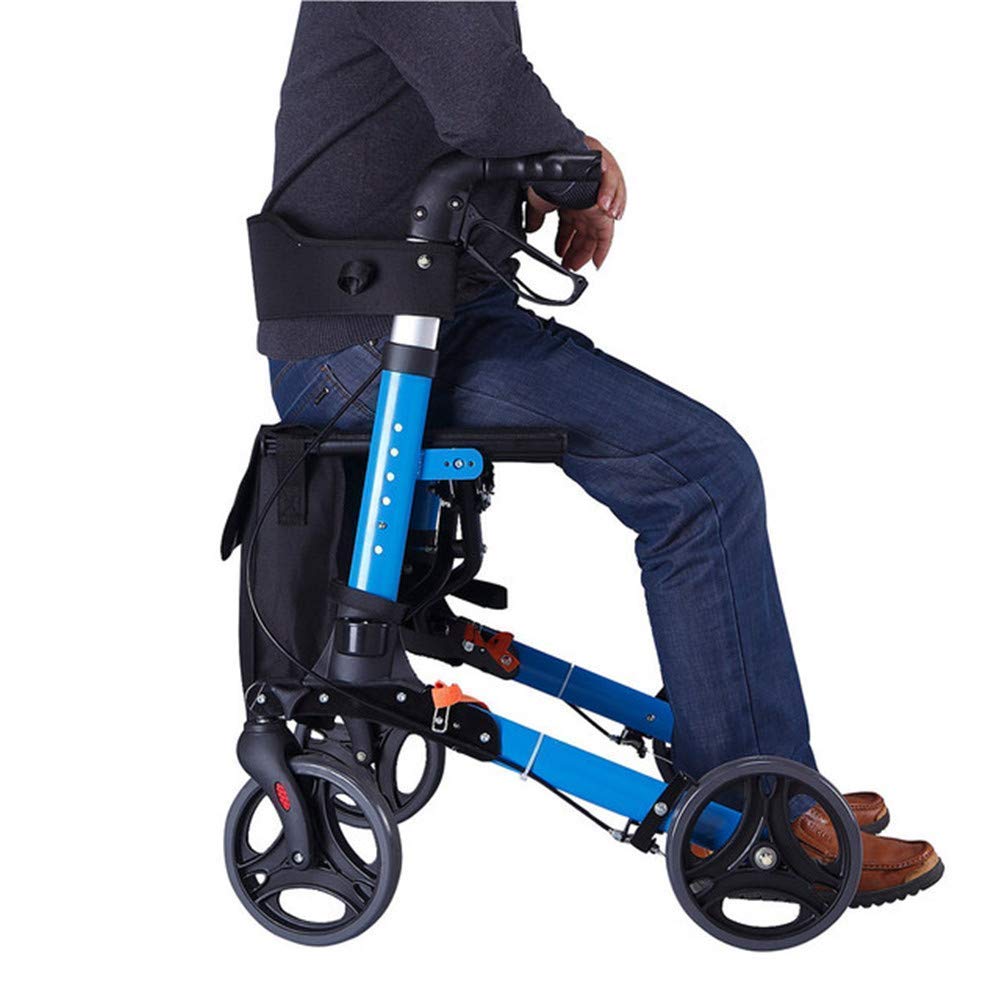 Andador para ancianos, plegable, carrito de la compra, de aluminio, con cuatro ruedas, asiento de ayuda para caminar con respaldo, cesta de la compra de altura ajustable, interesante