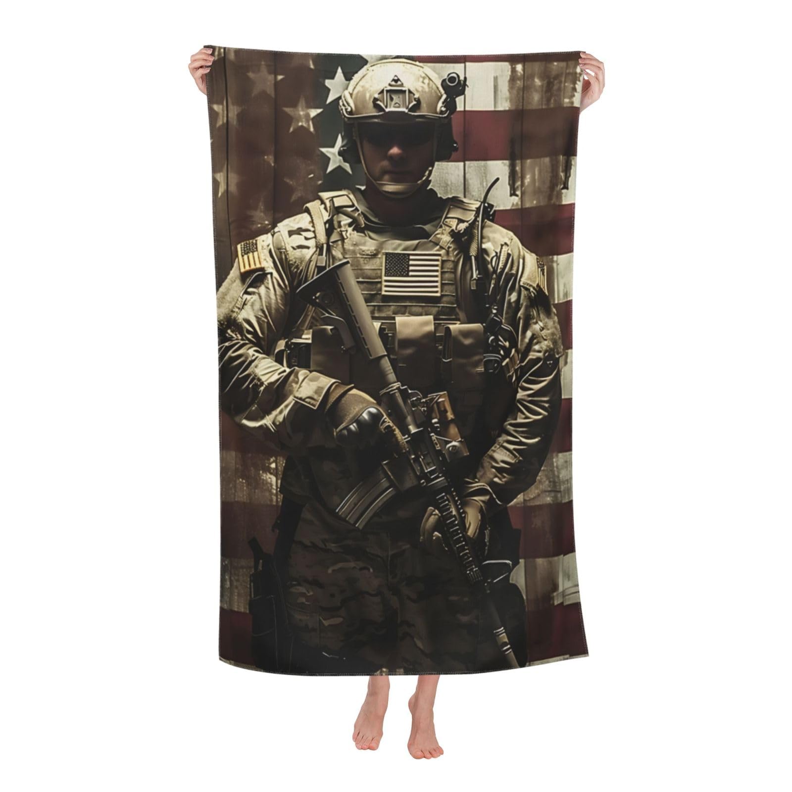 HLBSDM Patriotic Soldier Beach Towel 31inx51in American Flag Sand Free Microfiber Bath Towel Ultra Soft Quick Dry Pool Towel Absorbent Towel Lightweight Towel for Swimming Bathroom Decor