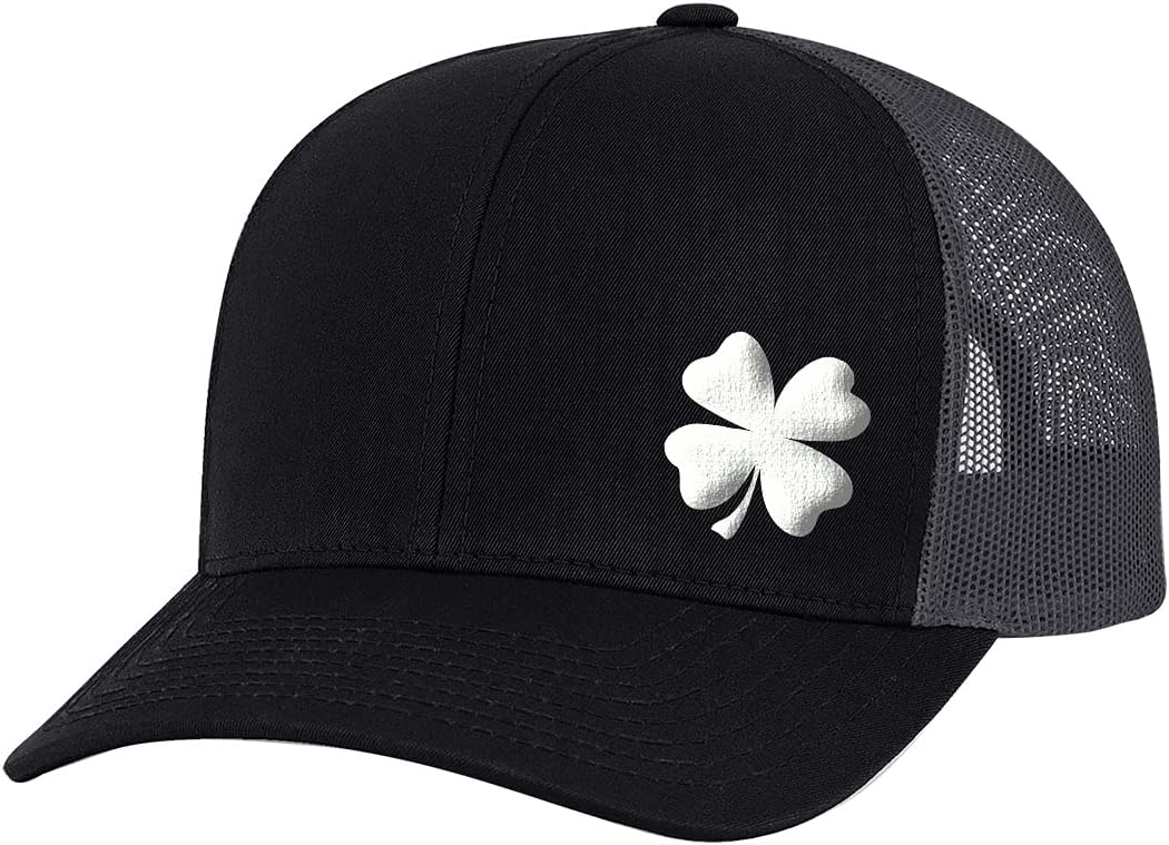 Men's Lucky Clover Shamrock Off-Center Embroidered Golf Mesh Back Trucker Hat