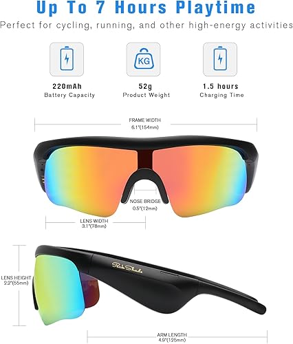 Miniatura 8 de Lentes inteligentes para hombres y mujeres, gafas de sol deportivas Bluetooth 5.3 con llamadas manos libres, altavoz de oreja abierta, UV400