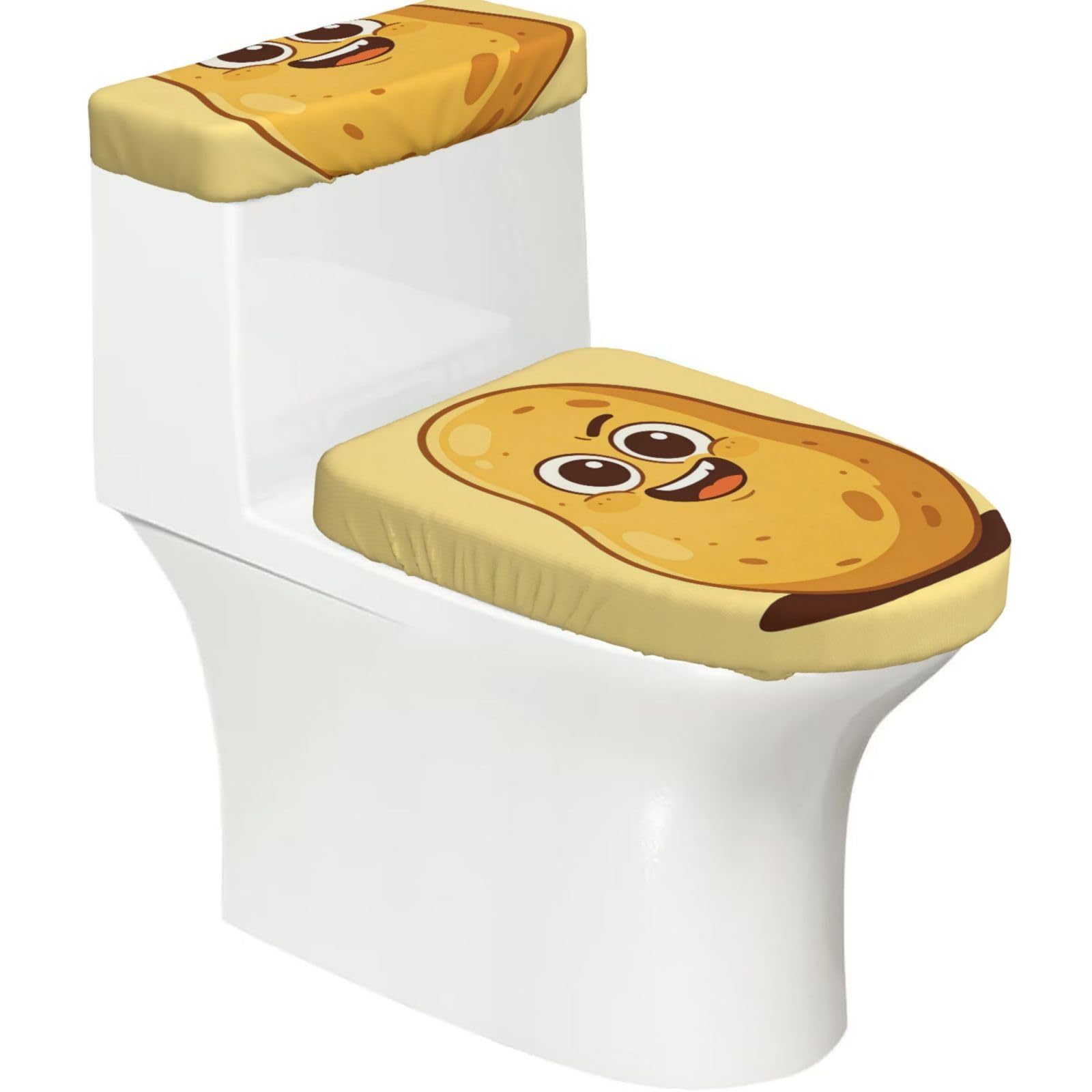 Ugly Cute Potato Elastic Toilet Cover Set of 2-Stretchy Lid and Tank Covers for Bathroom, Soft Washable U Shape Toilet Decor