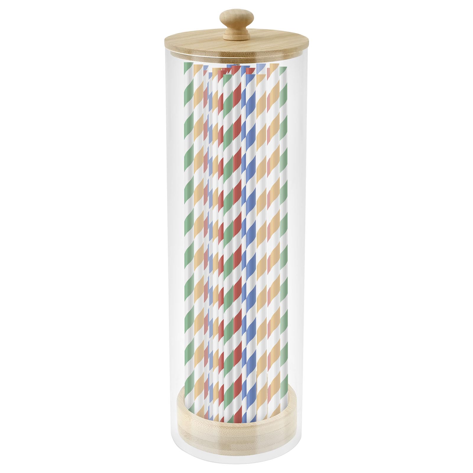 Plastic Straw Dispenser, Drinking Straw Holder with Bamboo Lid,27x8cm Transparent Straws Dispenser Vintage Container Holder for Various Straws Organizer
