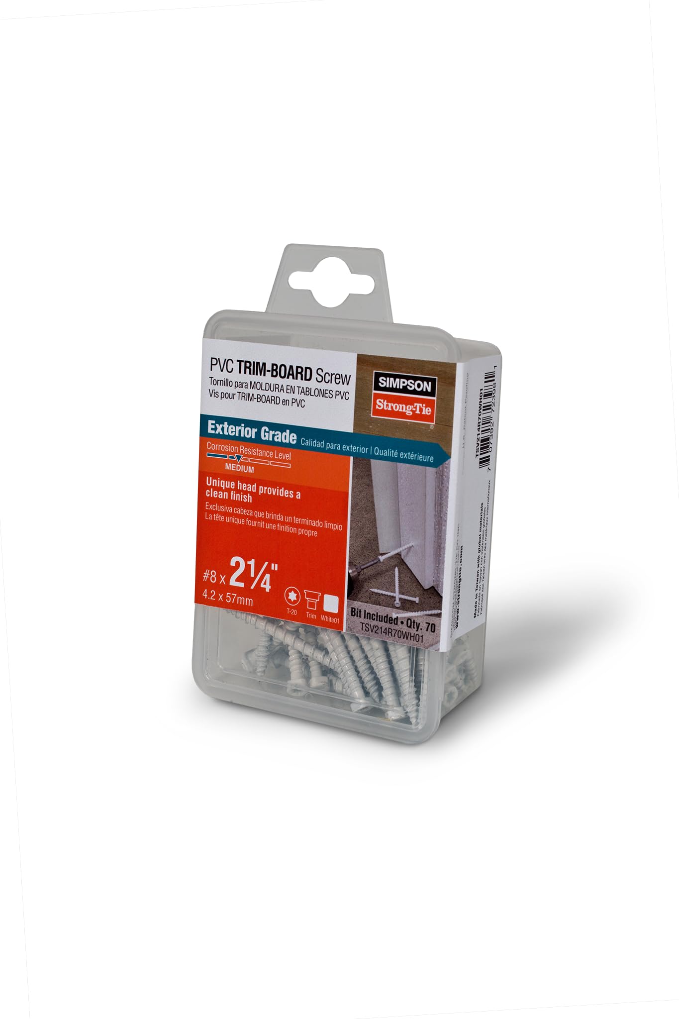Simpson Strong-Tie TSV214R70WH01 PVC Trim-Board Screw — #8 x 2-1/4 in. T-20 6-Lobe, Exterior-Grade Coating, White (70-Qty)