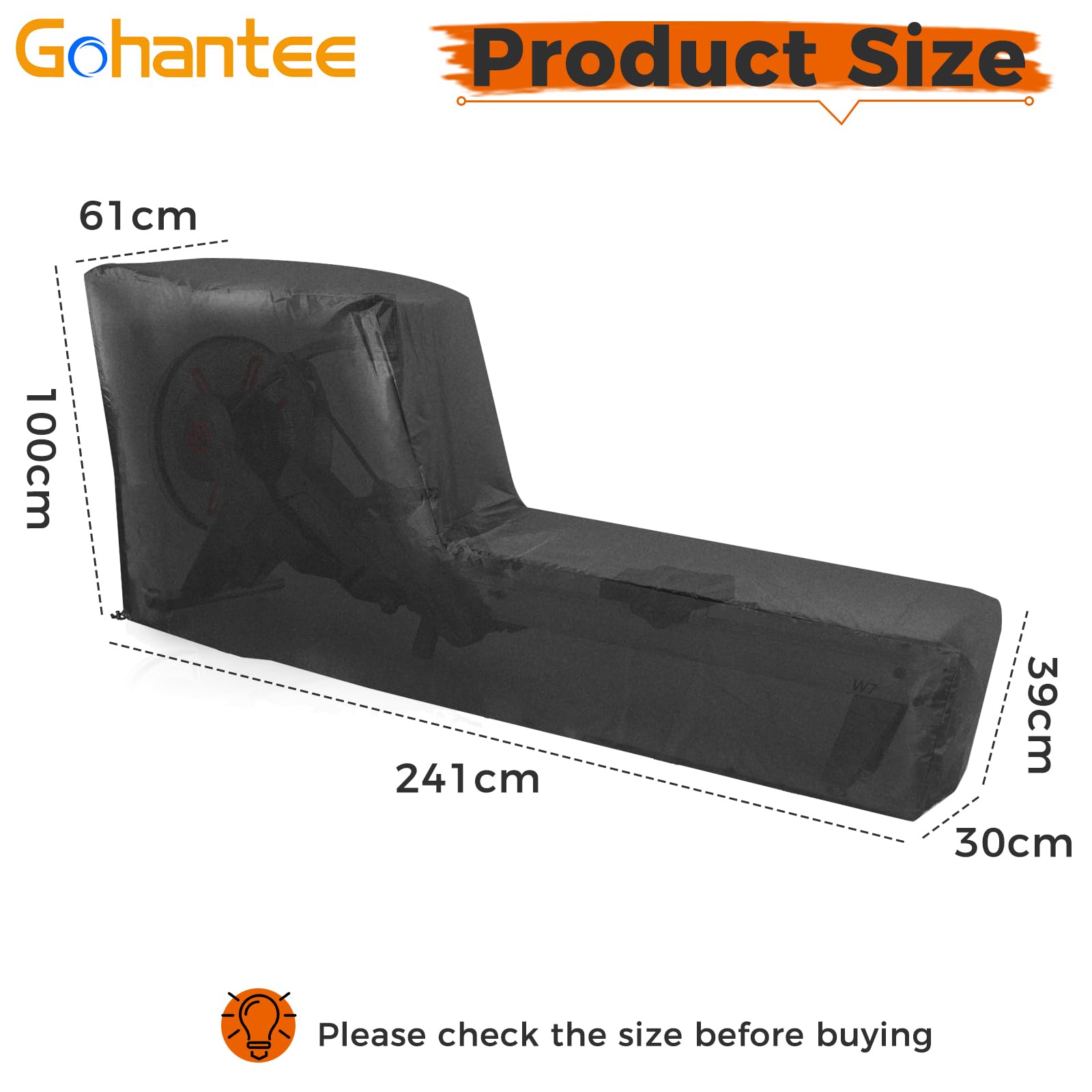gohantee Copertura per vogatore, copertura per macchina da fitness, antipolvere, impermeabile, compatibile con il vogatore Concept 2 (241 cm di lunghezza x 61 cm di larghezza x 100 cm di altezza)