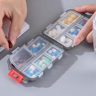 Compact Pill Organizer with 5 Compartments for Travel, BPA-Free, Portable Medicine Organizer Pill Container for Purse, Pills Box for Medicine/Vitamin/Fish Oil/Supplements, Gray