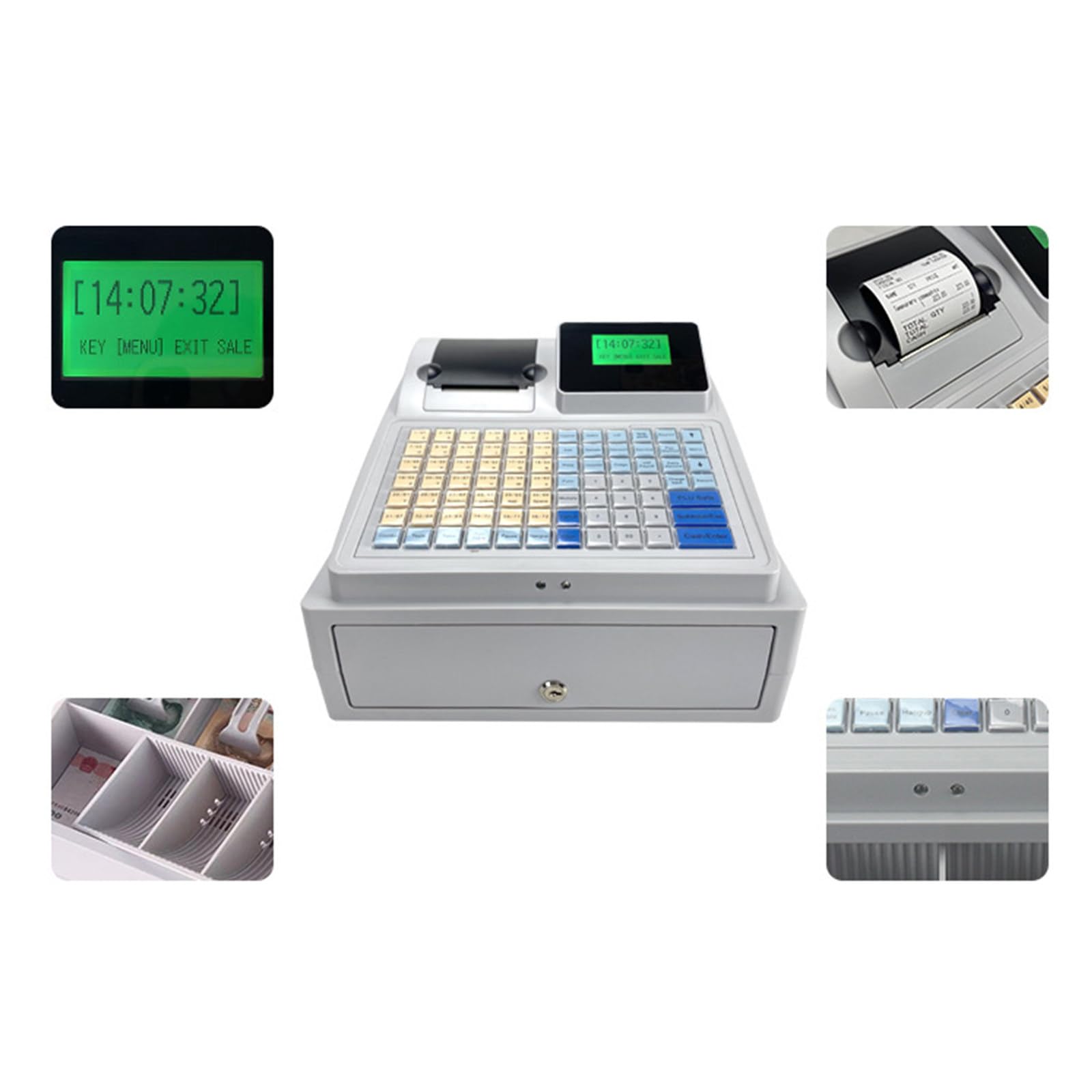 Caja Registradora Para Restaurante, Caja Registradora Con Impresora Térmica: Pantalla Para Invitados, Efectivo, Cajón De Monedas Y Función De Verificación De Dinero, Solución Conveniente Y Eficiente