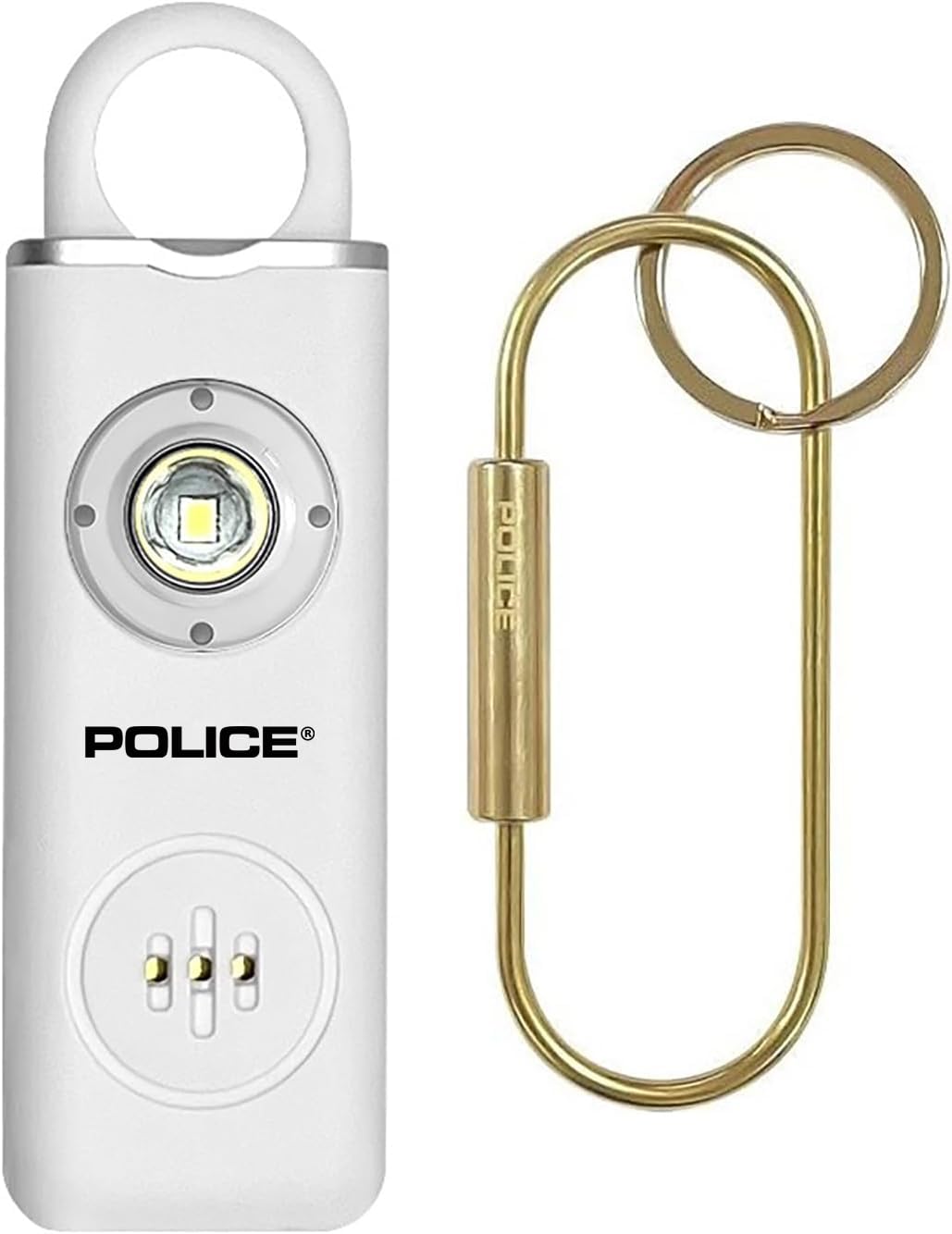 Personal Alarm Keychain - 130dB Siren, LED Flashlight, Rechargeable, White