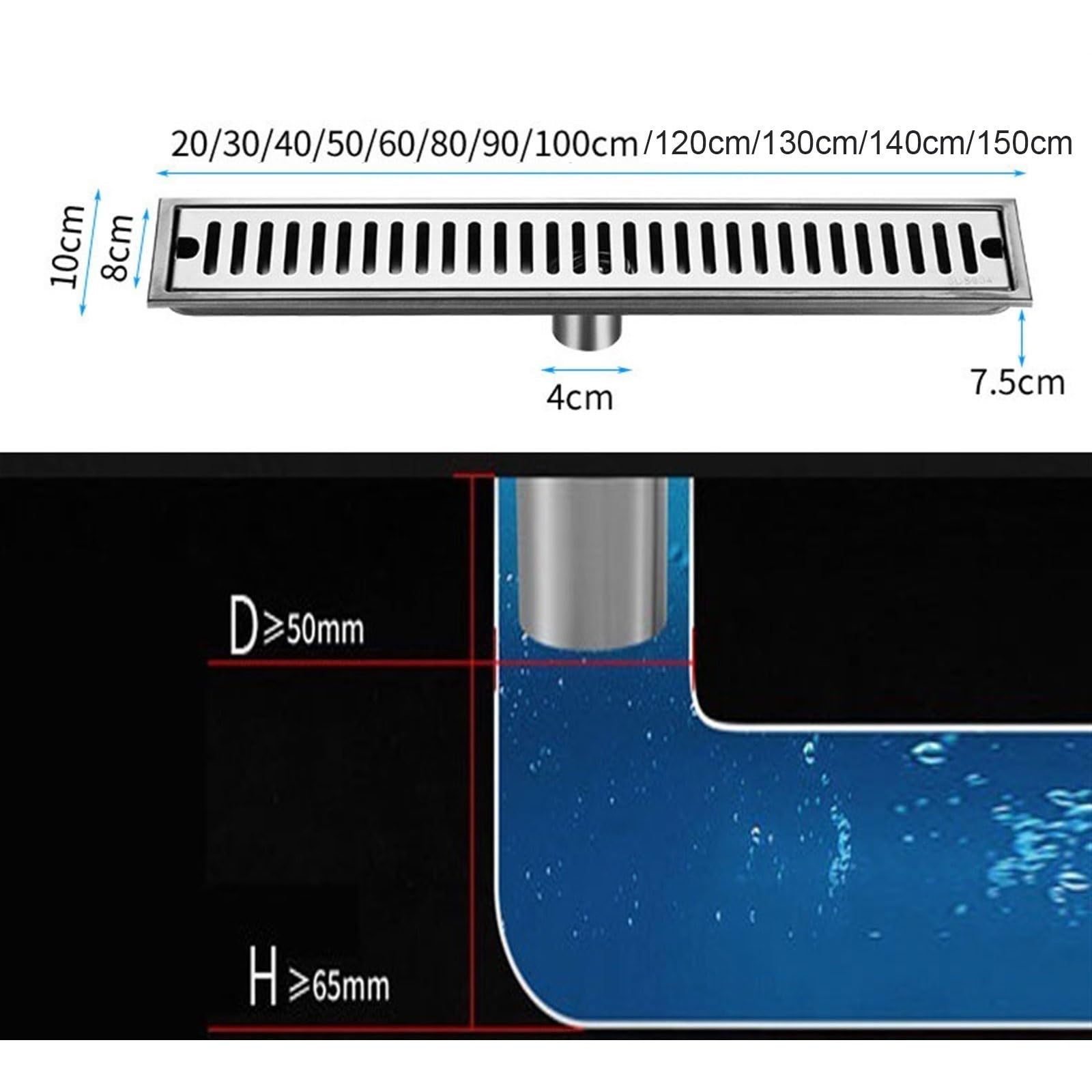 Rechteckiger Duschablauf aus Edelstahl – 130 cm Bodenablauf mit Filter für Badezimmer, Dusche und Pool – langlebiges, korrosionsbeständiges Design
