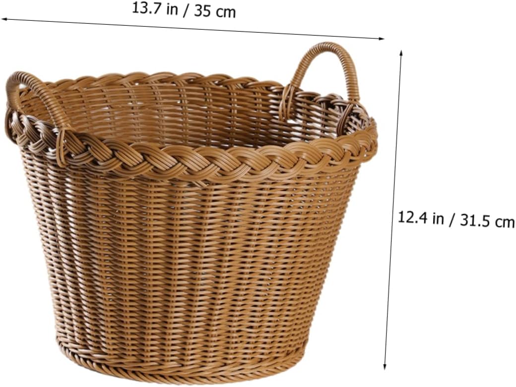 Simulated Rattan Woven Laundry Basket with Handle Japanese Style Dirty Clothes Hamper Storage Container for Home Use for Bedrooms and Laundry Rooms