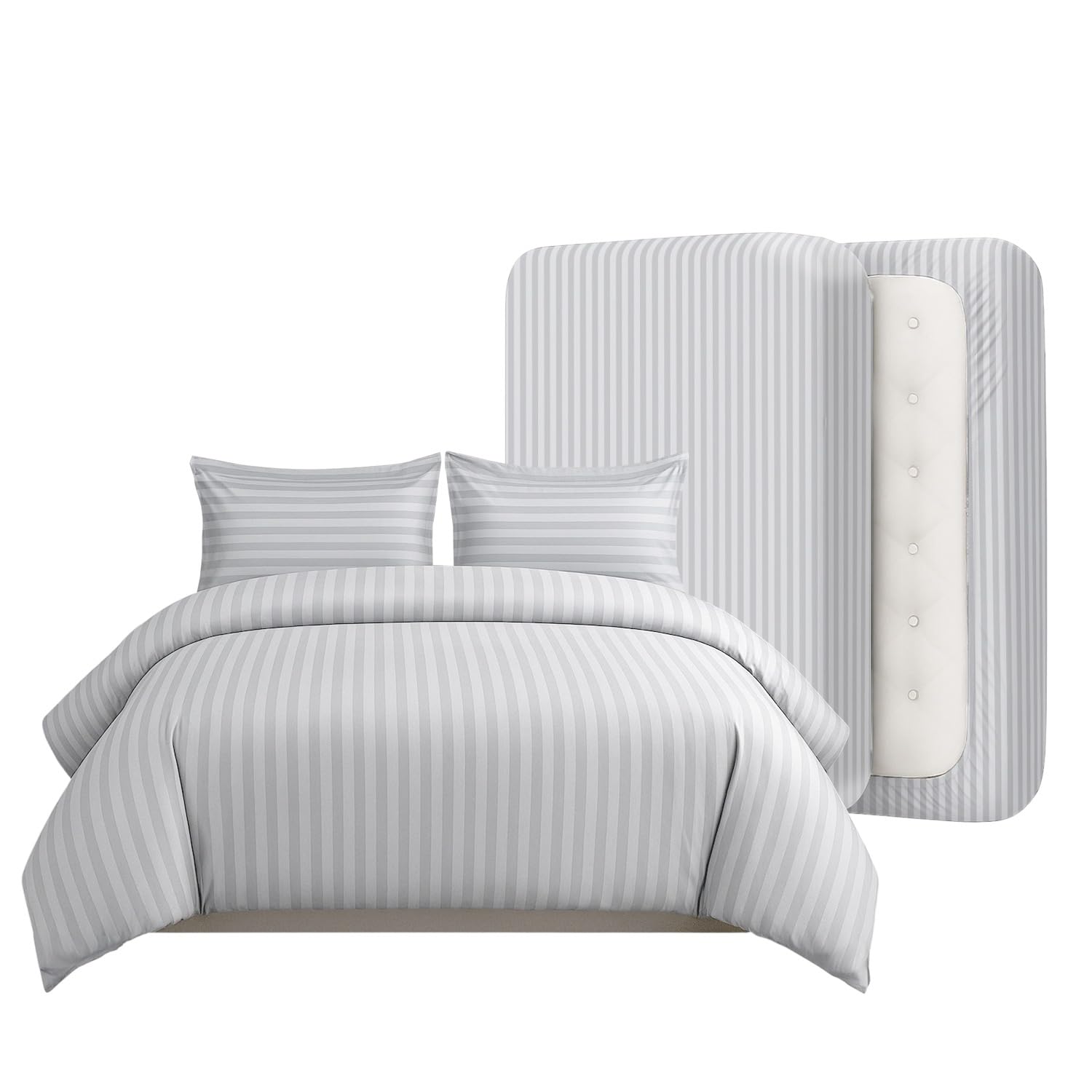 Casabella Duvet Cover Sets - 4 Pc Luxury Super King Duvet Set Brushed Microfiber Duvet Full Set - Duvet Cover, Fitted Sheet & Pillowcase 2 Pack - Soft & Durable Super King Duvet Set - Stripe White โ image 1