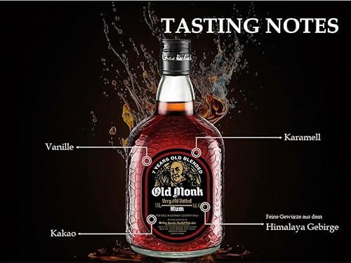 Old Monk Rum 7 Jahre – Rum mild im Geschmack – 1 Liter Rum – Ausgezeichneter Premium Dark Rum 42,8% Vol. – King of Rums seit 1855 – Ideal für Cocktails – Reichhaltige Textur – unvergleichliches Aroma