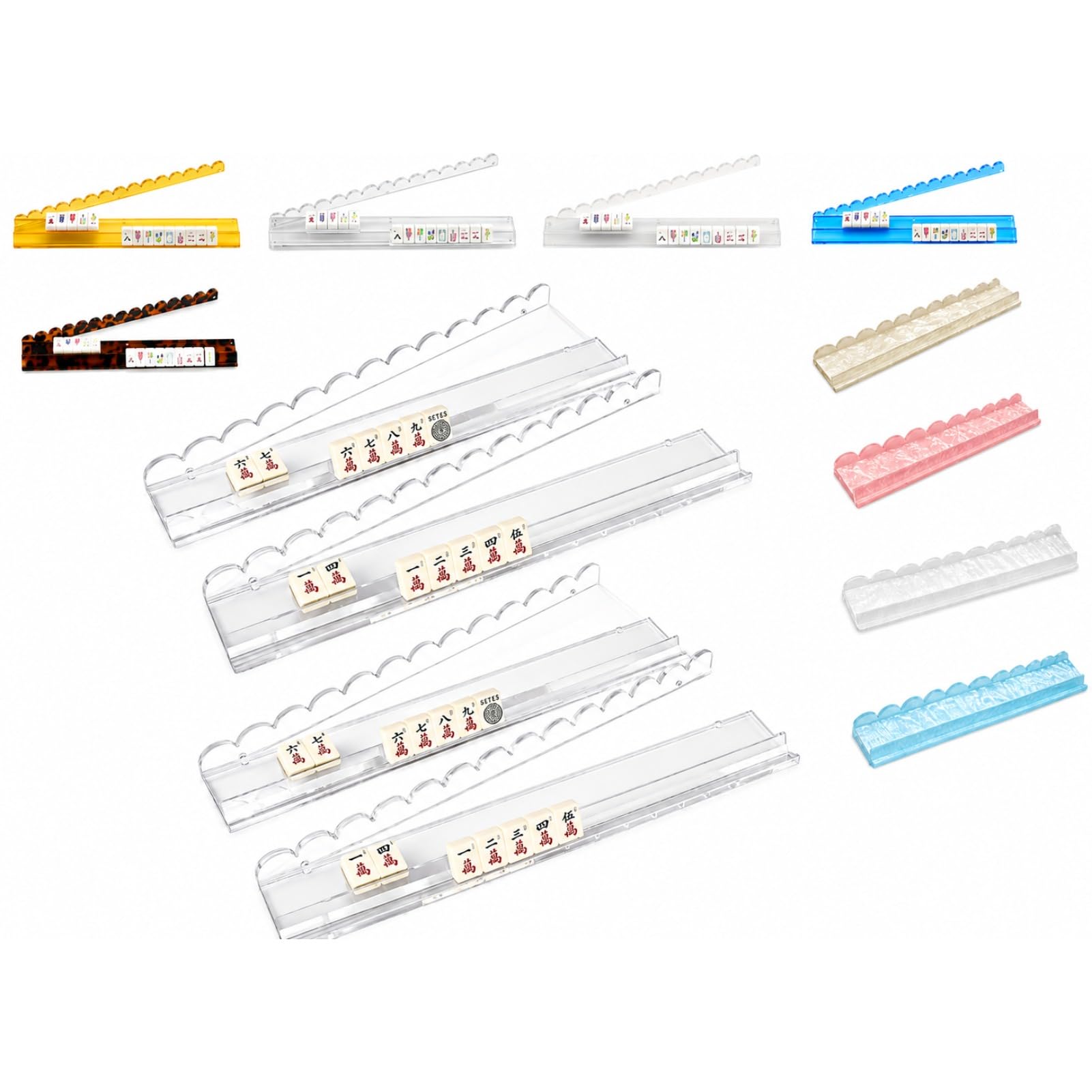 KZVXMUO Mahjong Tile Pusher Rack Set of 4, Premium Acrylic Mahjong Racks with Magnetic Push Bar, Non-Slip Tile Holder Organiser for Mahjong Games, 44/51cm, Clear & Coloured Options (clear,44cm) โ image 1