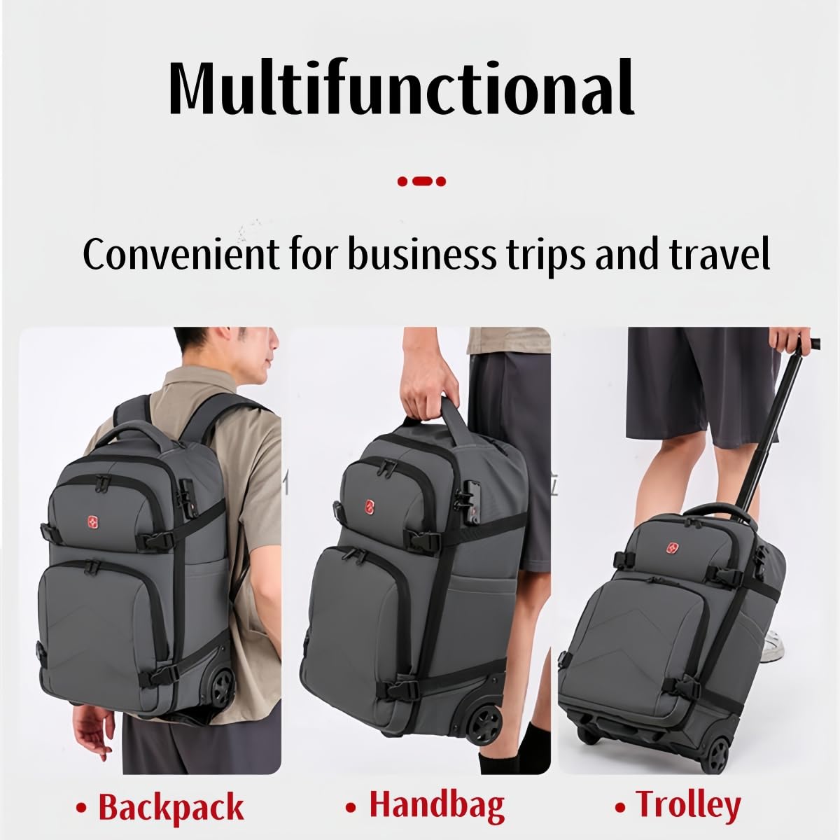 Mochila Portatil con Ruedas Hombre Mujer Mochila de Viaje con Ruedas Impermeable y Antirrobo, para Ordenador Portátil, Viaje, Trabajo, Escuela