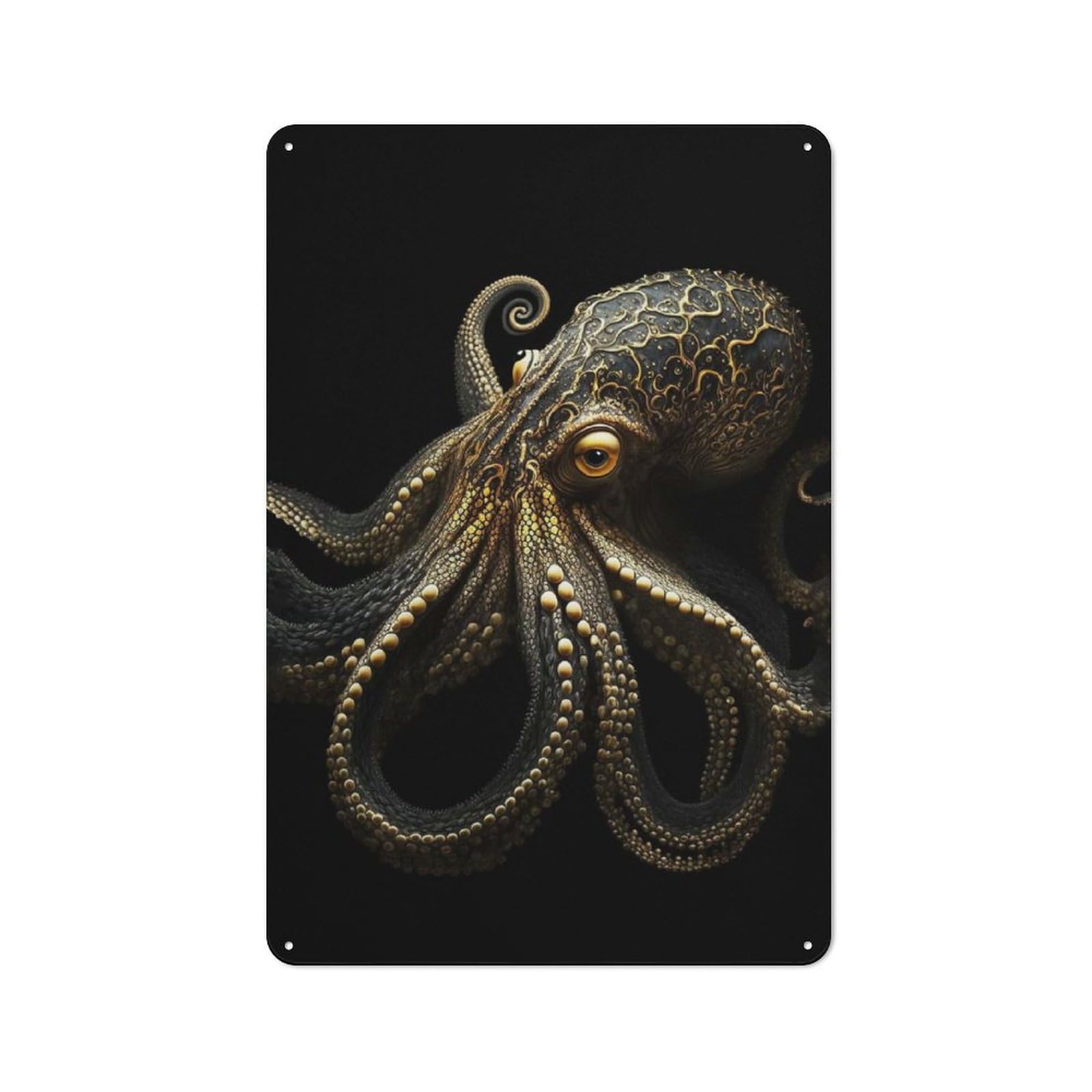 Junmoney Style-21 Black And Gold Octopus Rustic Metal Sign 30X20cm For Garden Room Or Summerhouse, For Themed Interiors In Garden Rooms And Summerhouses