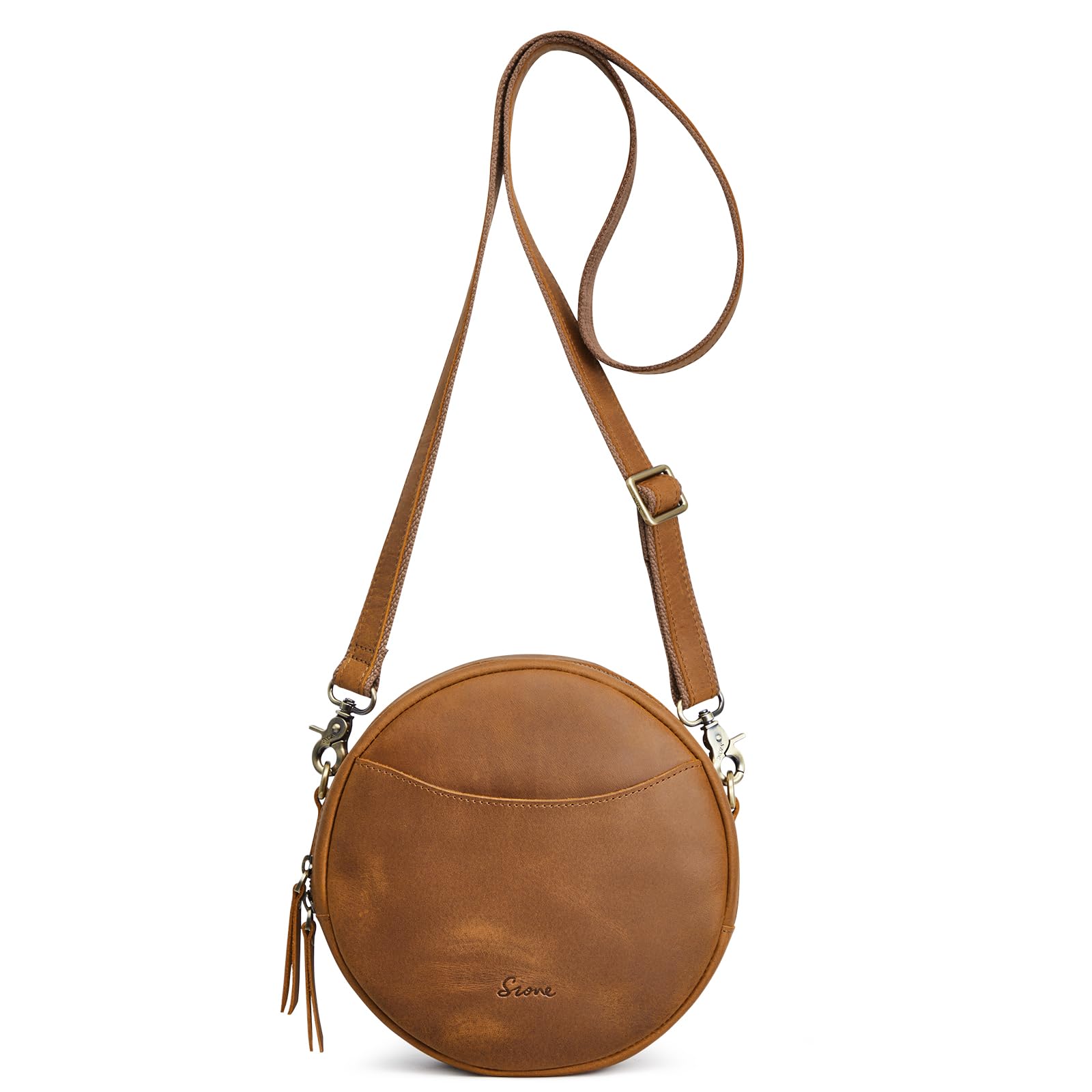 S-ZONE Damen Leder Umhängetaschen Trendige Runde Shopper Schultertasche Runde Designer Geldbörsen Datingstasche Tragetasche