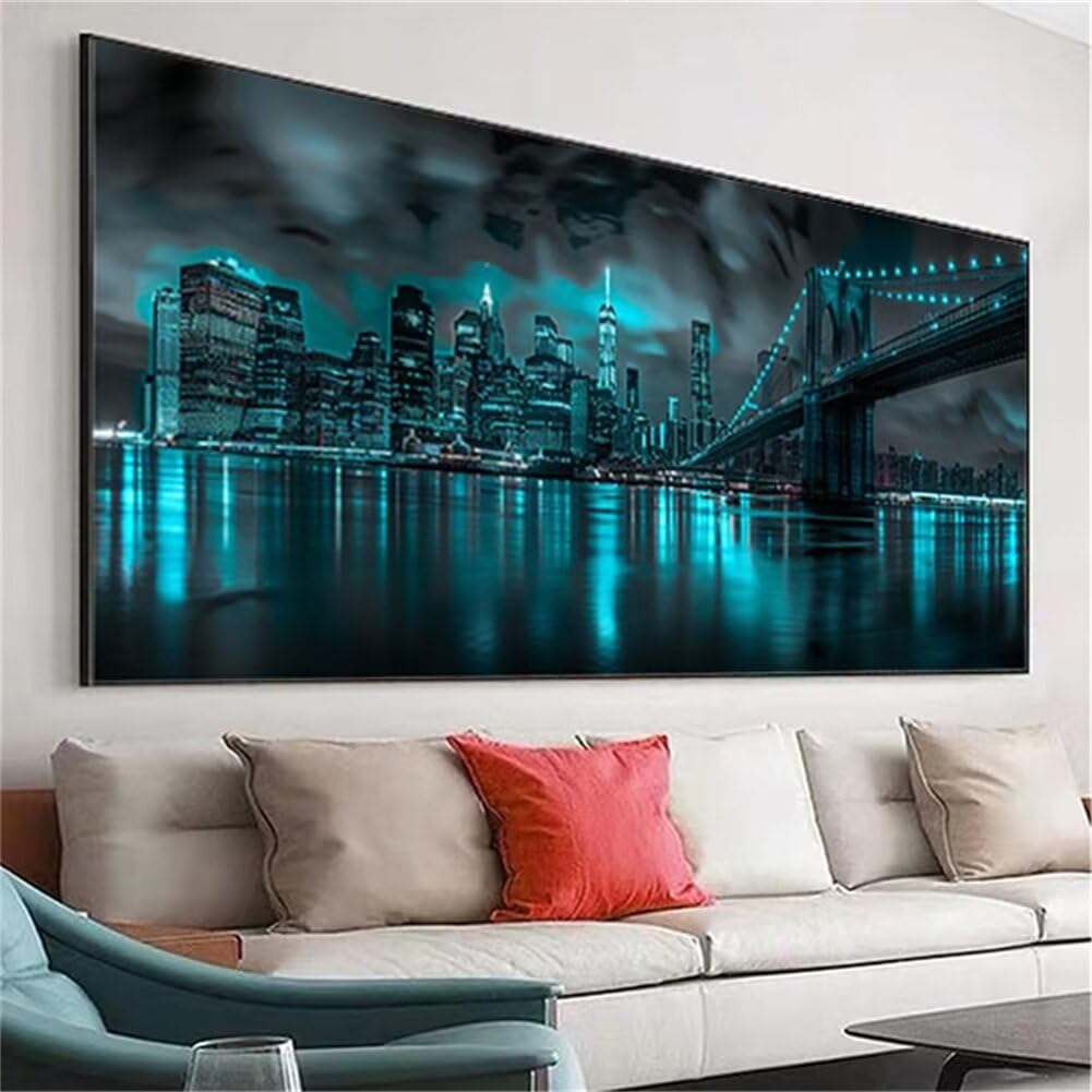 Diamond Painting Set 130x50 cm, DIY New York Eckige Steine Strass Cross Stickerei Kunst Kit, Zubehör Set Basteln Erwachsene, Brooklyn für Geschenke