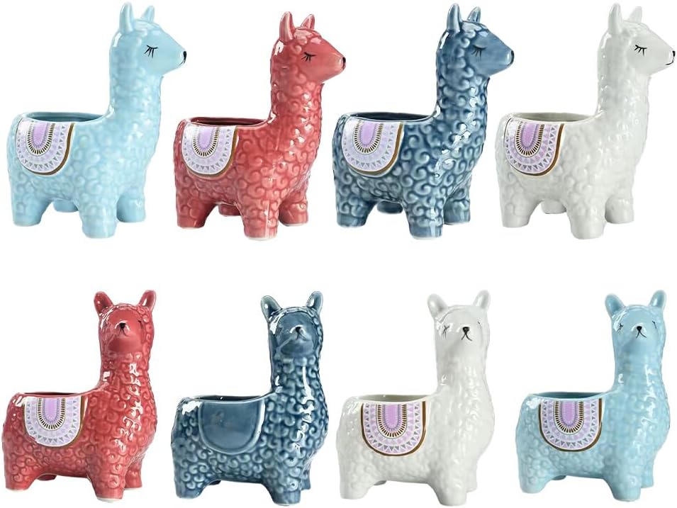 Ceramic Planter Pot,Animal Shape Pots - Stylish and Durable Succulent Planter Pots for Small Spaces Weather-Resistant Ceramics Innovative, Alpaca White (Color : Alpaca Red)