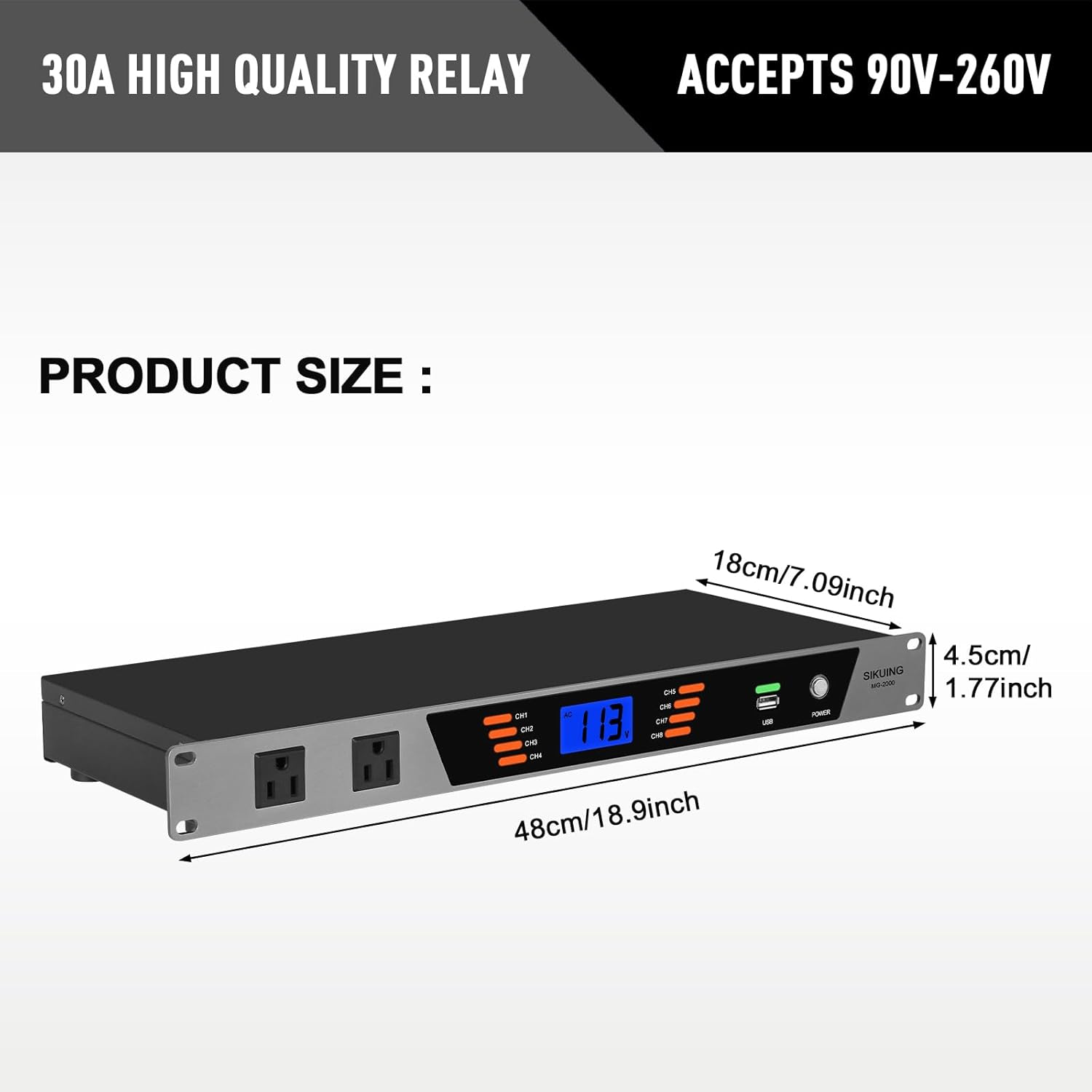 10 Outlet Rack Mount Power Conditioner & Sequencer - 2000W 13A Pro Audio Power Supply Controller with Voltage Readout, Surge Protector for Home Theater, Studio, Stage(MG2000)