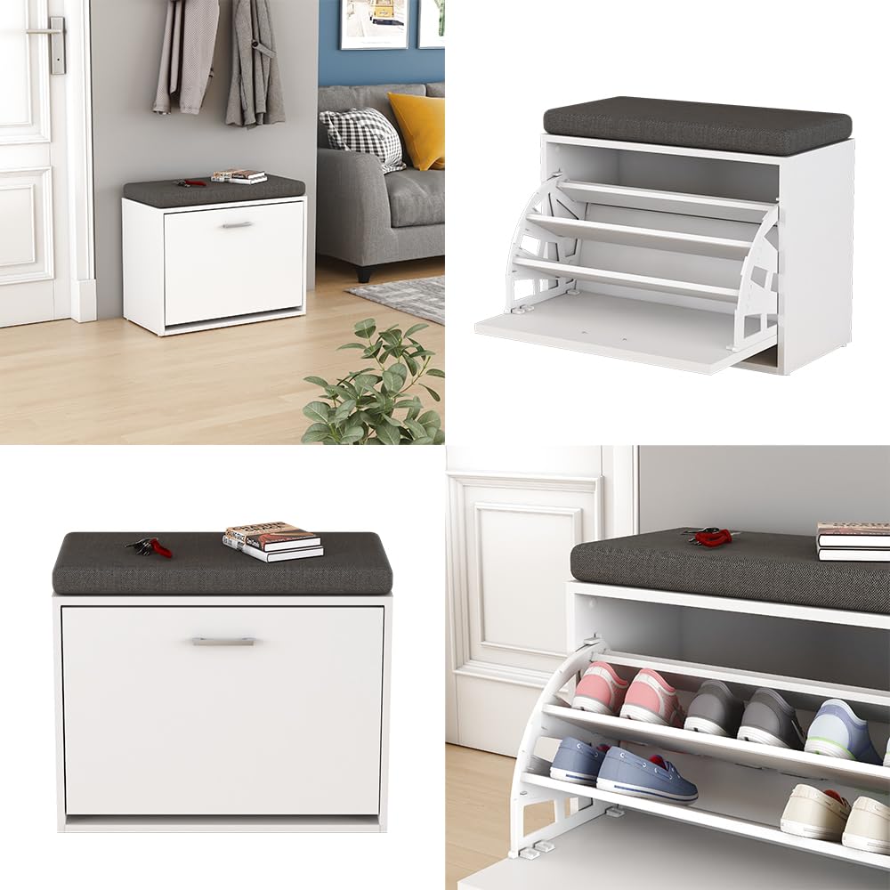Vicco Panca scarpiera da ingresso Georg, Bianco, 60 x 49.5 cm
