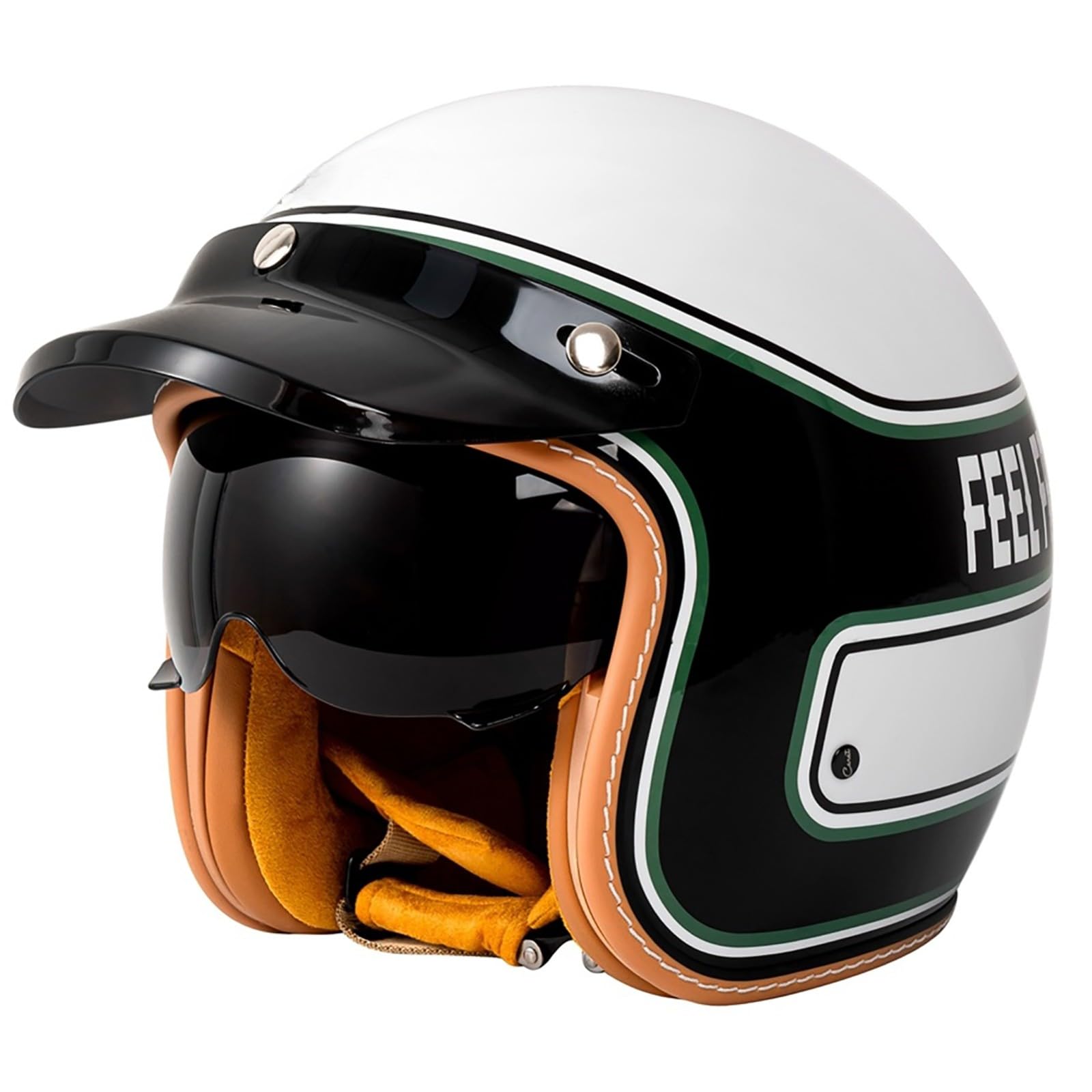 Kask motocyklowy w stylu vintage, otwarty kask motocyklowy z wizjerem, kask na skuter, cruiser, motorower, homologację ECE 22.05.