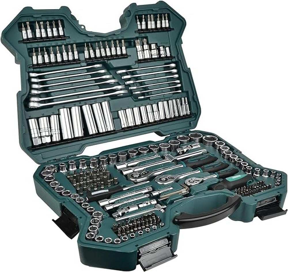 Mannesmann M98430 Maletín con llaves de vaso y otras herramientas, Color Verde + M29166 Maletín con juego de llaves de vaso y puntas de destornillador (130 piezas)